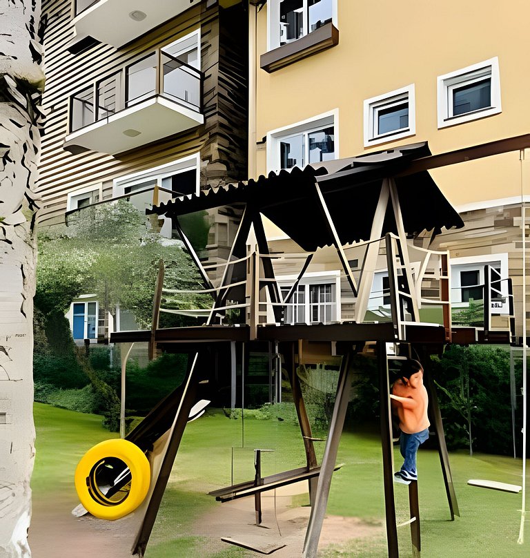 Charmoso Apto com piscina aquecida e lareira.
